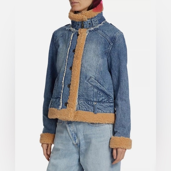 Free People Rylee Denim Jacket Faux Shearling Lined – Med Wash – Size Large NWT - Picture 8 of 11